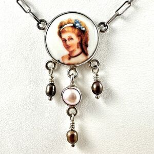 Handmade Vintage Unique RARE Sterling Silver & Pearl Gibson Girl Necklace